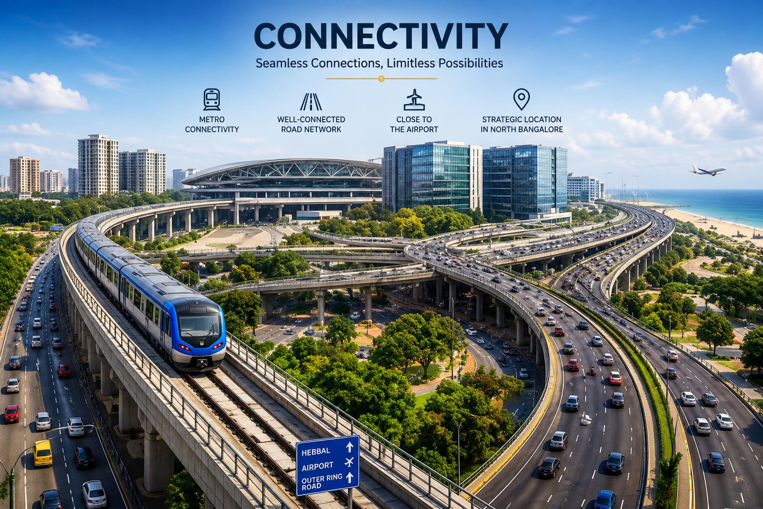 L&T Thanisandra connectivity map - location near Manyata Tech Park and NH-44